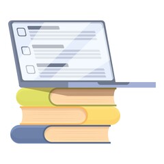 Book stack online exam icon cartoon vector. Computer test. Digital form