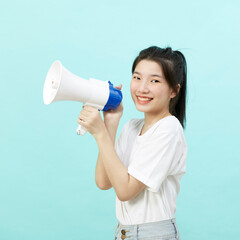 Portrait beautiful young woman smile with megaphone