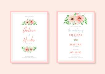 Beautiful and minimalist wedding card with watercolor floral