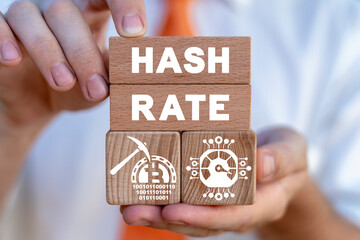Concept of crypto currency hash rate computing technology. Bitcoin BTC hash rate has increase....