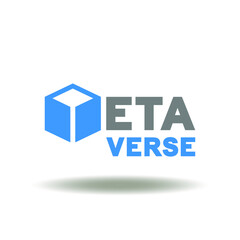 Vector illustration of metaverse text with 3d cube sign. Icon of meta universe. Symbol of VR technology.