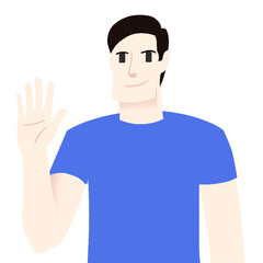 smilling man in a t-shirt greetings