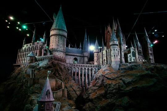 London, England – July 21, 2016:  The Hogwarts Castle at The Making of Harry Potter at Warner Bros. Studio Tour London, A behind-the-scenes walking tour of Harry Potter movies.

