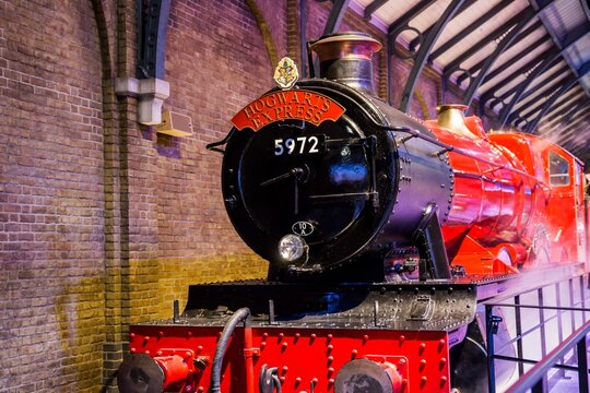 London, England – July 21, 2016: Hogwarts Express at The Making of Harry Potter at Warner Bros. Studio Tour London, A behind-the-scenes walking tour of Harry Potter movies.

