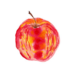 red whole apple, side view, with yellow streaks on a red background