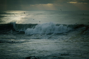 View of the Atlantic coast in cloudy weather.