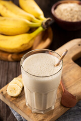 Banana smoothie with milk, banana and oatmeal.