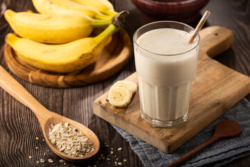 Banana smoothie with milk, banana and oatmeal.