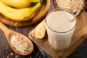 Banana smoothie with milk, banana and oatmeal.