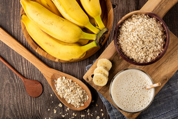 Banana smoothie with milk, banana and oatmeal.