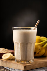 Banana smoothie with milk, banana and oatmeal.