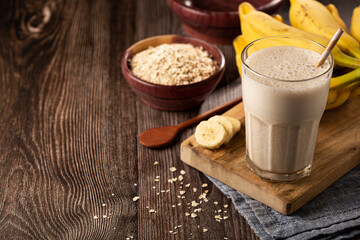 Banana smoothie with milk, banana and oatmeal.