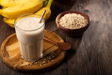 Banana smoothie with milk, banana and oatmeal.