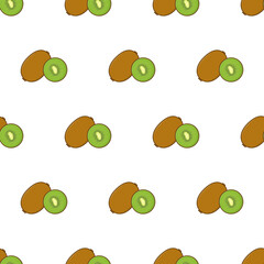 Kiwi Slice Seamless Pattern On A White Background. Kiwi Theme Vector Illustration
