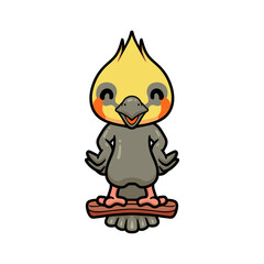 Cute little cockatoo cartoon on tree branch