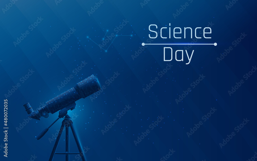 Poster vast universe and constellation, telescope image, national science day. development of technologies 