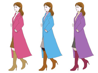 コートの女性①全身_カラフル