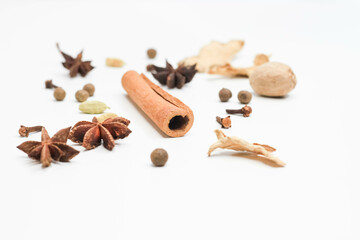 Mulled wine set. A set of spices for mulled wine on a white background.