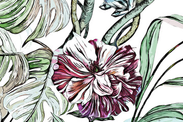 Panele Szklane  Abstract elegant rose peony flower bouquet illustration