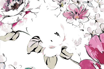 Abstract elegant rose peony flower bouquet illustration
