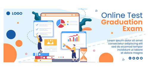 Online Testing Course Cover Template Flat Design Illustration Editable of Square Background for Social media, E-learning and Education Concept