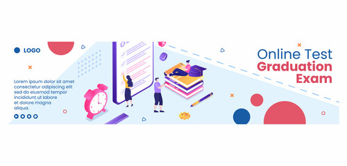 Online Testing Course Banner Template Flat Design Illustration Editable of Square Background for Social media, E-learning and Education Concept