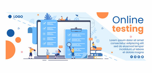 Online Testing Course Cover Template Flat Design Illustration Editable of Square Background for Social media, E-learning and Education Concept