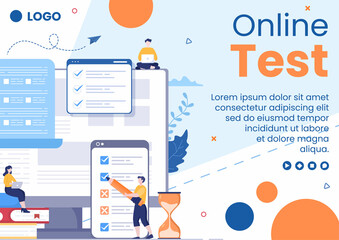 Online Testing Course Brochure Template Flat Design Illustration Editable of Square Background for Social media, E-learning and Education Concept
