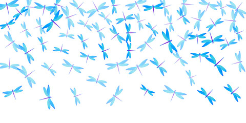 Fairy cyan blue dragonfly cartoon vector background. Spring ornate damselflies. Detailed dragonfly cartoon baby wallpaper. Gentle wings insects patten. Garden creatures