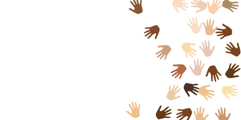 Human hands of various skin tone silhouettes. Support concept. Cosmopolite