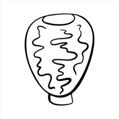 Creative vase in the style of doodles. Design element, interior item, vessel for flowers, water. Black outline. Vector illustration. Element for greeting cards, posters, stickers and seasonal design.