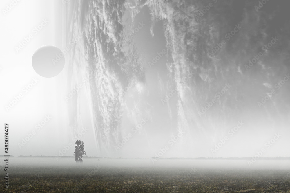 Poster image of outer space. . mixed media