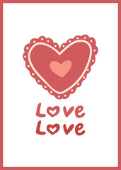 Valentine s day greeting card template with an envelope with a love letter and hearts. Love. I love you. Postcard or banner. Decoration for Valentine day. Color image on a white background.