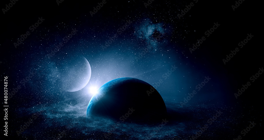 Poster image of outer space. . mixed media