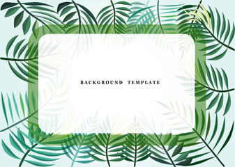 Tropical palm tree leaves frame border drawing graphic design background template
