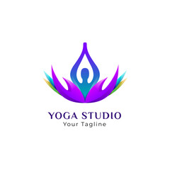 Nature yoga logo design. Colorful lotus yoga logo design template