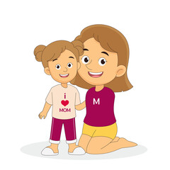 Mother and her daughter are hugging. Happy Mother's Day Greeting