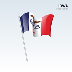 Waving flag of Iowa state of United States of America on gray background