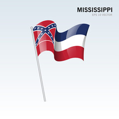Waving flag of Mississippi state of United States of America on gray background