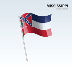 Waving flag of Mississippi state of United States of America on gray background