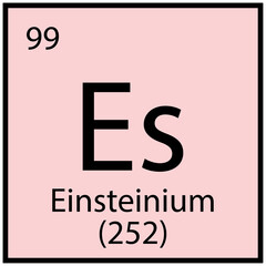 Einsteinium chemical element. Mendeleev table sign. Education concept. Pink background. Vector illustration. Stock image.