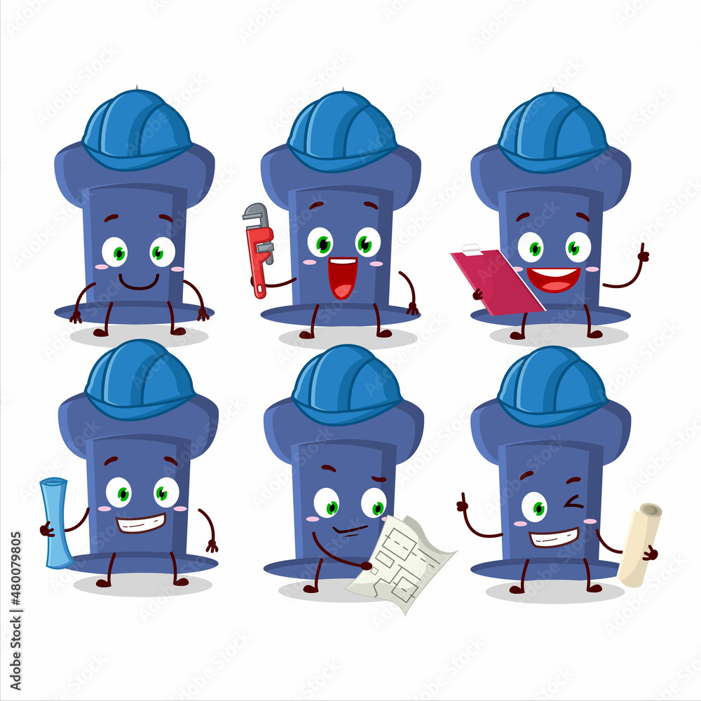 Wall mural architect blue push pin cute mascot character with pliers