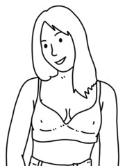 black and white of woman cartoon for coloring