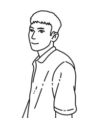 black and white of cute man cartoon for coloring