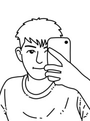 Obraz premium black and white of cute man cartoon for coloring
