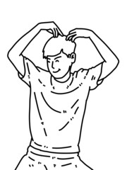 black and white of cute man cartoon for coloring