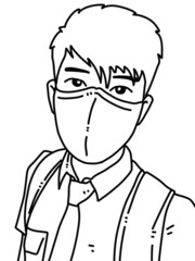 black and white of cute man cartoon for coloring