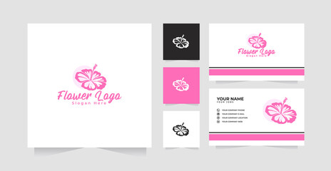 Pink Flower Logo Design Template and business card