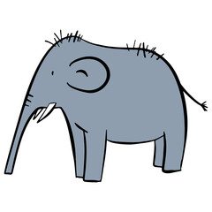 Funny blue mammoth. Creative elephant on a white background. Rock art in the style of naive art. Vector illustration. An element for greeting cards, posters, stickers and other designs.