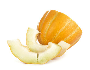 Melon cut piece isolated on white background.
